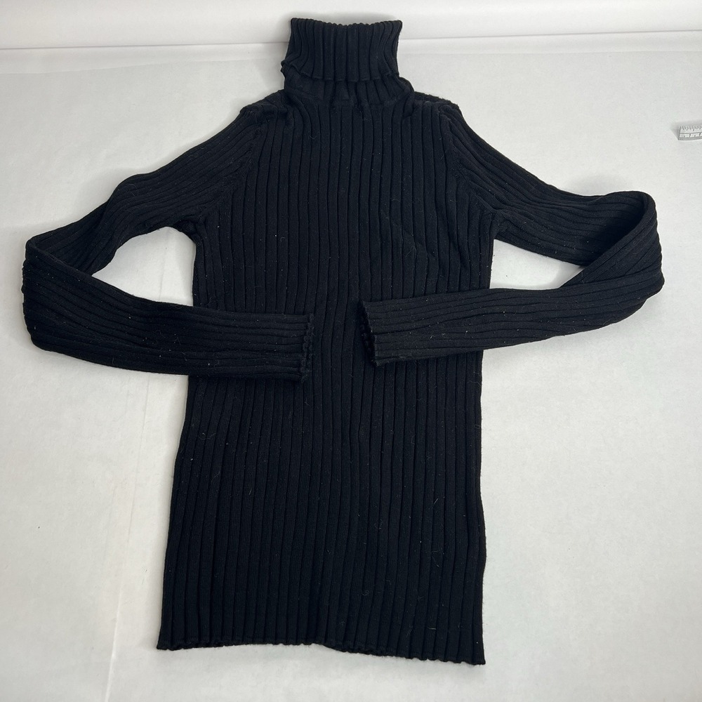 Y2K GEORGE Black Ribbed‎ Fitted Turtleneck Pullover Sweater Large 12-14